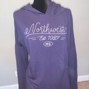 Navy blue loose long sleeve with a hoodie